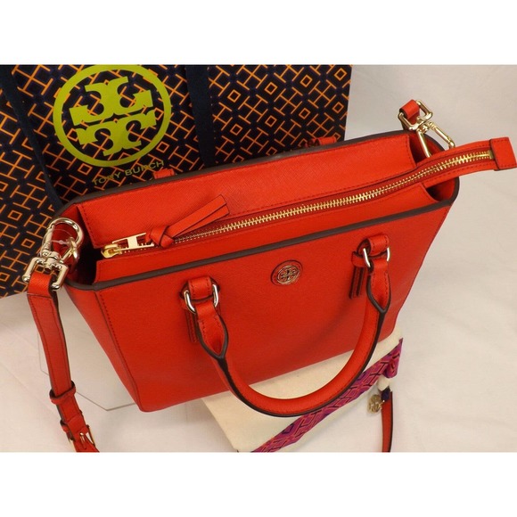 NWT TORY BURCH ROBINSON MINI SAFFIANO VERMILLION RED LEATHER ZIP CROSSBODY BAG - Picture 3 of 11